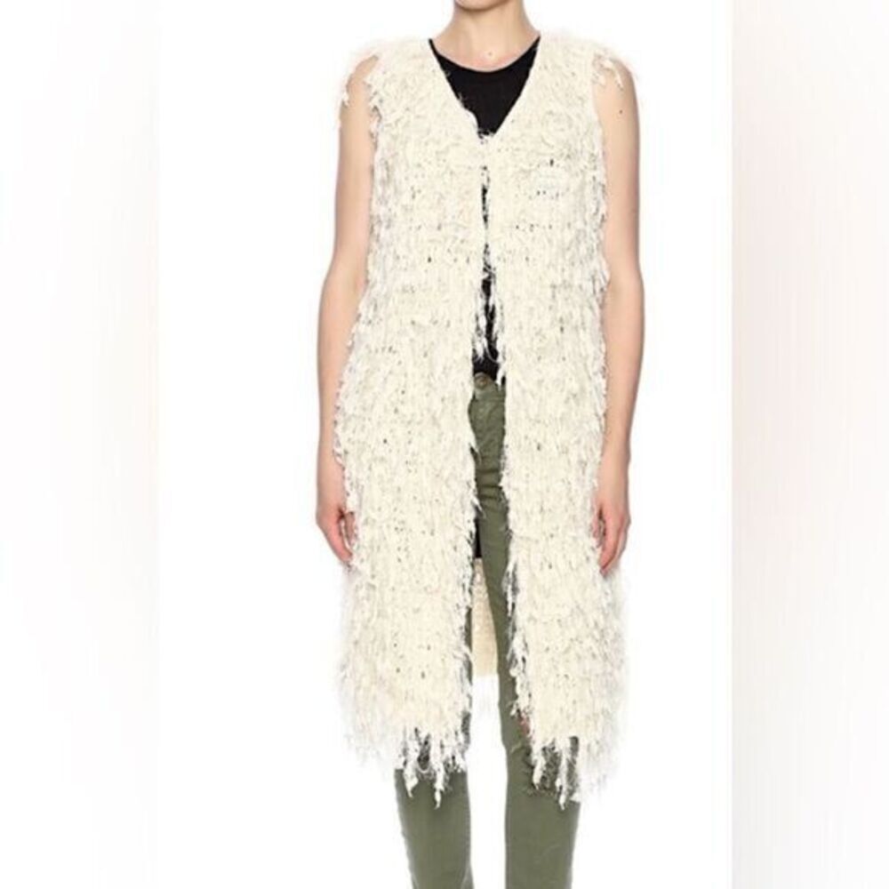CREAM SHAGGY BOHO VEST CARDIGAN SIZE M